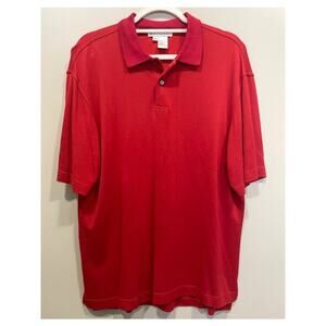 Per Lui Per Lei Red 100% Silk Short Sleeve Polo Business Casual Size Med